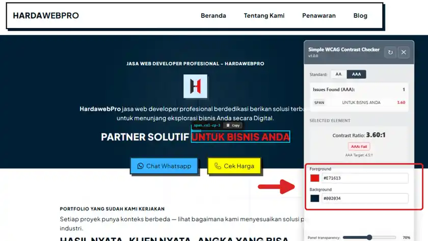 Warna Web yang Tidak Kontras